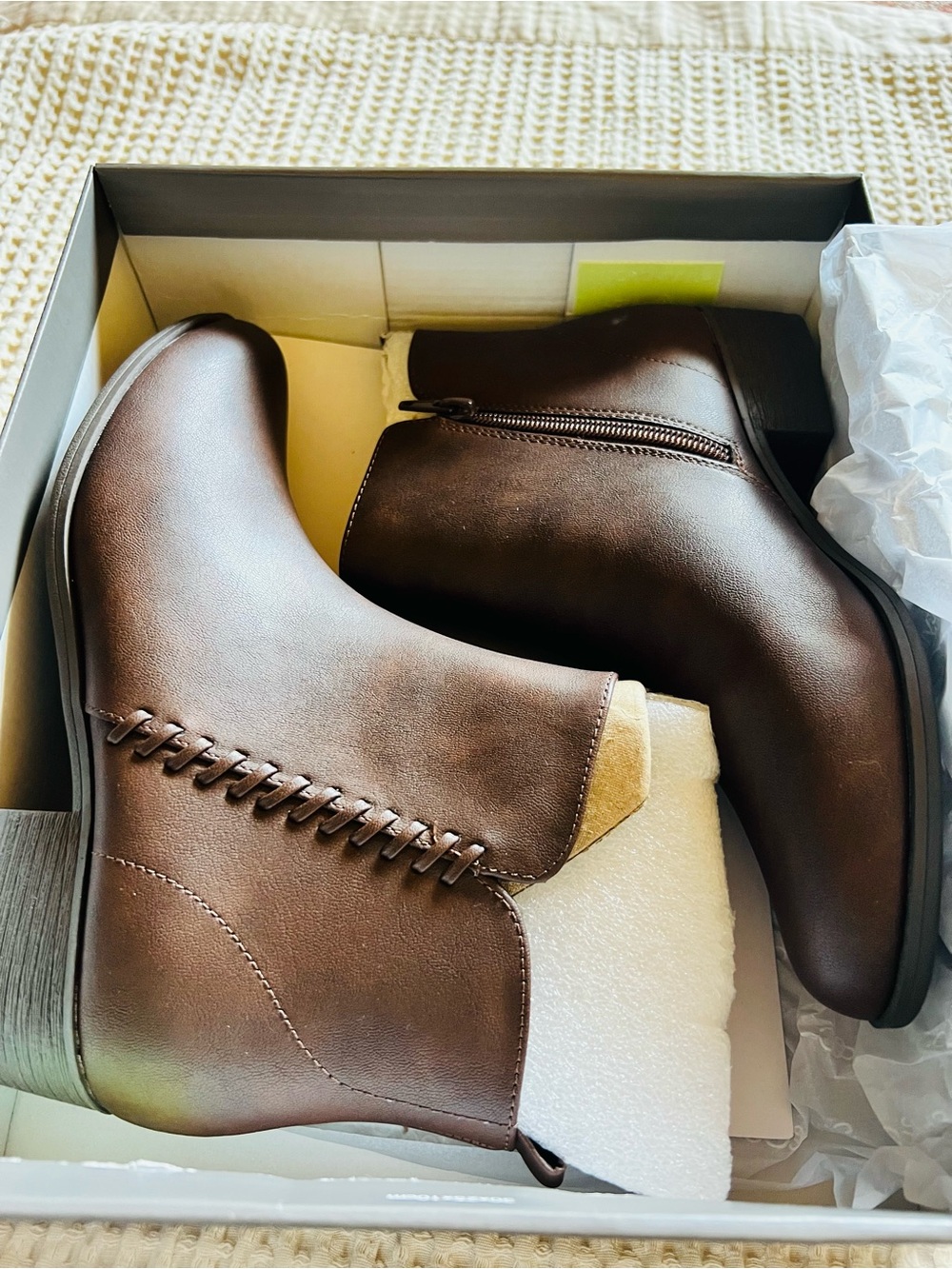 Style & Co. Brown Leather Women's Ankle Booties with Side Zip